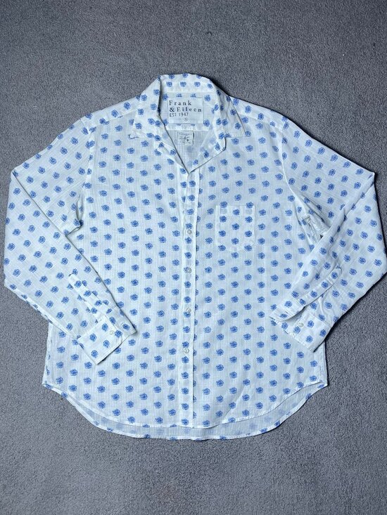 Frank & Eileen Tops - Frank & Eileen Blue Floral Print Eileen Shirt Linen Blend Relaxed Women's Small